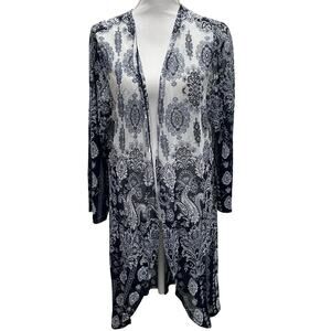 Black & White Paisley Medallion Print Open Front Kimono Size 2X